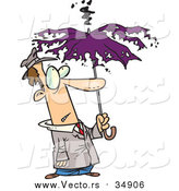 Cartoon Vector of a Man Under a Struck Umbrella by Toonaday