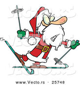 Cartoon Vector of a Nervous Santa Trying to Snow Ski by Toonaday