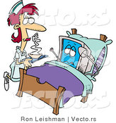 Cartoon Vector of a Nurse Aiding Sick Computer in a Hospital by Toonaday