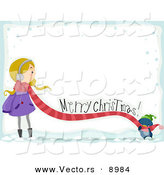 Cartoon Vector of a Penguin Feeling a Child's Scarf with Merry Christmas Greeting over Snow Background by BNP Design Studio