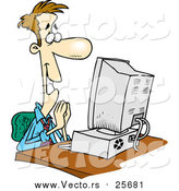 Cartoon Vector of a Pleased Business Man at a Computer by Toonaday