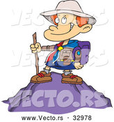 Cartoon Vector of a Proud Hiker Boy on Top of a Mountain by Toonaday