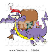 Cartoon Vector of a Purple Santa Dragon Flying with Bag of Presents by Toonaday