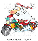 Cartoon Vector of a Rebel Biker Santa Riding Motorcycle with Flames by Toonaday