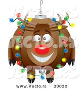 Cartoon Vector of a Rudolph Ornament with Christmas Lights by Toonaday