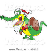 Cartoon Vector of a Santa Alligator Delivering Christmas Presents by Toonaday