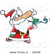 Cartoon Vector of a Santa at a Party, Blowing a Noise Maker Blower by Toonaday