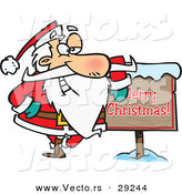 Cartoon Vector of a Santa Beside Merry Christmas Sign by Toonaday