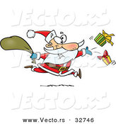 Cartoon Vector of a Santa Distributing Presents While Running Fast by Toonaday