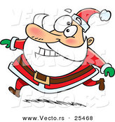 Cartoon Vector of a Santa Grinning While Running in His Red Suit by Toonaday