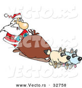 Cartoon Vector of a Santa Mushing Presents on Sled with Dogs Pulling by Toonaday