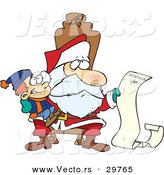 Cartoon Vector of a Santa Reading Happy Boy's Long Christmas List by Toonaday