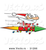 Cartoon Vector of a Santa Riding Super Fast Rocket by Toonaday