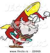 Cartoon Vector of a Santa Strapped to a Lit Rocket by Toonaday