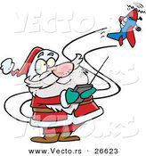 Cartoon Vector of a Santa Trying to Fly a Remote Control Airplane by Toonaday