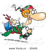 Cartoon Vector of a Santa's Elf Running to Paint a Wall Red for Christmas Time by Toonaday