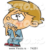 Cartoon Vector of a Scared Boy Biting His Finger Nails by Toonaday