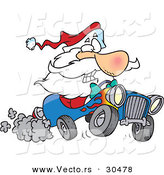 Cartoon Vector of a Scared Santa Driving Super Fast Hot Rod Car by Toonaday