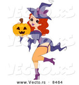 Cartoon Vector of a Sexy Halloween Witch Pinup Girl Holding a Jack O'Lantern by BNP Design Studio
