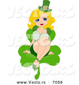 Cartoon Vector of a Sexy St. Patrick's Day Pin-up Girl Sitting on a Large Clover by BNP Design Studio