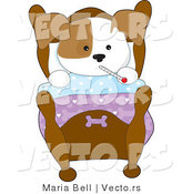Cartoon Vector of a Sick Dog Laying in Bed with a Fever by Maria Bell
