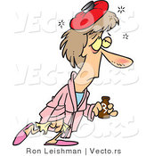 Cartoon Vector of a Sick Woman with Ice Pack on Head While Walking Around with Medicine by Toonaday