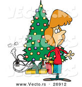 Cartoon Vector of a Smoking Electric Hazard Beside a Christmas Tree and Woman Just Noticing It by Toonaday