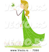 Cartoon Vector of a St. Patrick's Day Girl Blowing a Clover by BNP Design Studio
