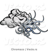 Cartoon Vector of a Strong Cartoon Storm Cloud Mascot Blowing Powerful Wind Gusts by Chromaco