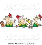 Cartoon Vector of a Three Happy Christmas Elves Making Toys Together by Toonaday