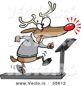 Cartoon Vector of a Tired Christmas Reindeer Running on Treadmill by Toonaday