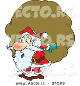 Cartoon Vector of a Tired Santa Carrying a Big, Heavy Sack of Presents by Toonaday