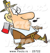 Cartoon Vector of a Whistling Pilgrim Carrying an Ax over His Shoulder by Toonaday