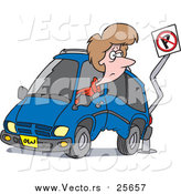 Cartoon Vector of a Woman Backing Her Minivan into a Pole by Toonaday