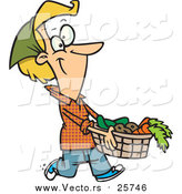 Cartoon Vector of a Woman Carrying a Harvest Basket by Toonaday
