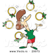 Cartoon Vector of a Woman Juggling Five Gold Christmas Rings by Toonaday