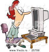 Cartoon Vector of a Woman Staring Blankly at a Computer by Toonaday