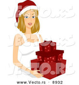 Cartoon Vector of a Young Lady Holding a Tower of Gifts for Christmas by BNP Design Studio