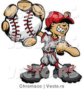 Cartoon Vector of a Young Male Baseball Playing Holding Ball and Bat by Chromaco