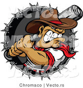 Cartoon Vector of an Aggressive Cowboy Baseball Player Preparing to Swing Bat at Ball by Chromaco