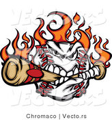 Cartoon Vector of an Aggressive Flaming Cartoon Baseball Mascot Destroying a BatAggressive Flaming Cartoon Baseball Mascot Destroying a Bat - Coloring Page Outline by Chromaco