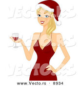 Cartoon Vector of an Attractive Young Lady Holding Red Wine for Christmas by BNP Design Studio