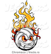 Cartoon Vector of an Intimidating Volleyball Ball Mascot on Fire with Evil Eyes and Gritting Teeth by Chromaco