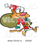 Cartoon Vector of an Orange Santa Cat Carrying Sack of Presents by Toonaday