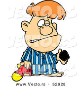 Cartoon Vector of an Upset Boy Holding Piece of Coal on Christmas by Toonaday