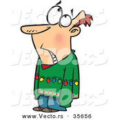 Cartoon Vector of an Upset Man Wearing Ugly Christmas Sweater with Lights by Toonaday