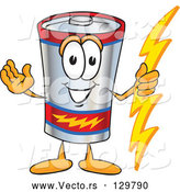 Cartoon Vector of Battery Mascot Character Holding a Bolt of Energy and Welcoming by Toons4Biz
