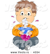Cartoon Vector of Boy Drinking Large Cup of Grape Juice While Seated on Floor with Legs Crossed by BNP Design Studio