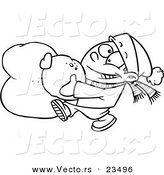 Cartoon Vector of Cartoon Boy Making a Snowball for a Snowman Head - Coloring Page Outline by Toonaday