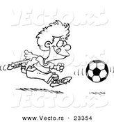 Cartoon Vector of Cartoon Boy Running After a Soccer Ball - Coloring Page Outline by Toonaday